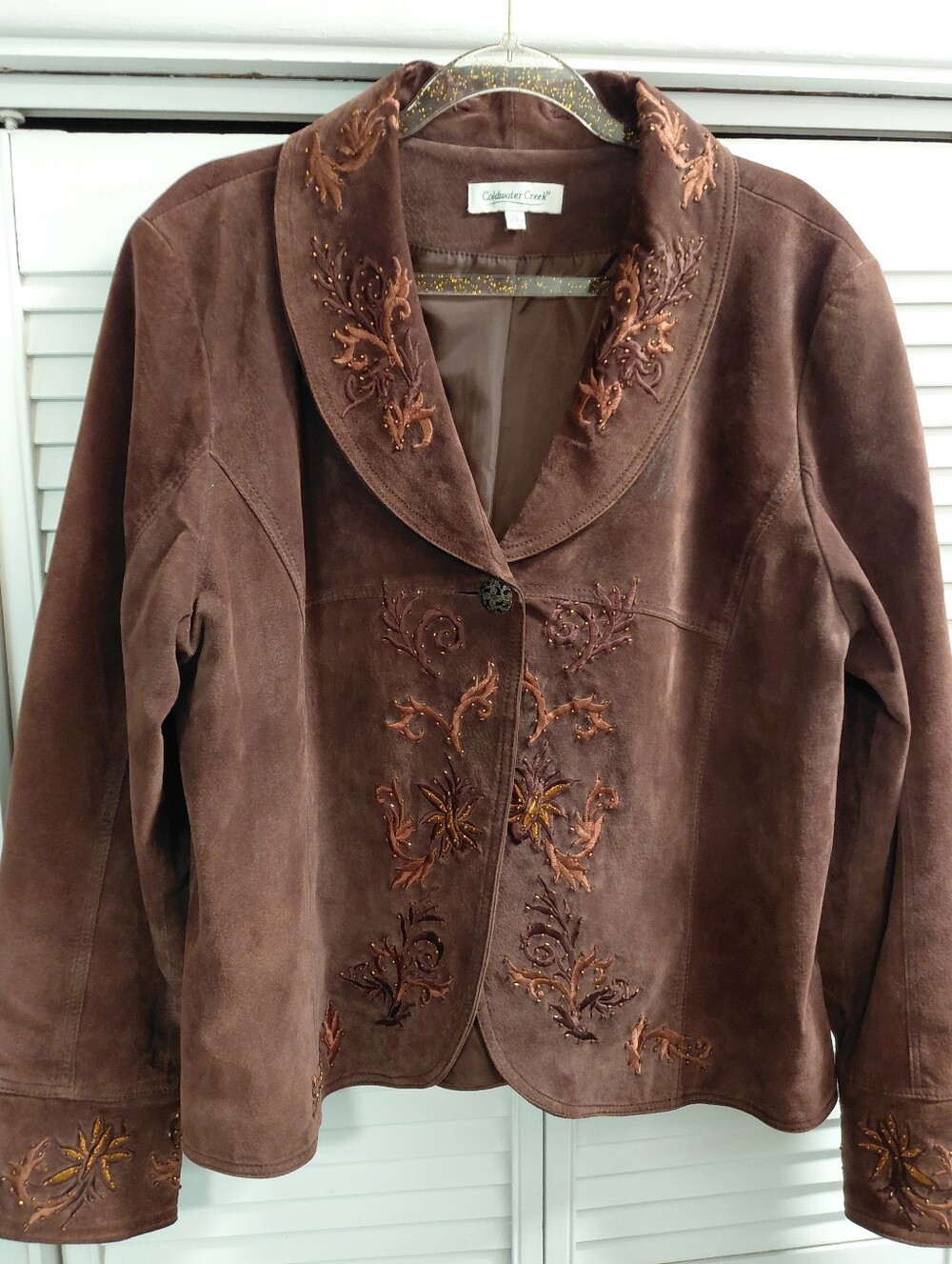 Y2K Coldwater Creek Women’s Brown Suede Embroidered Jacket